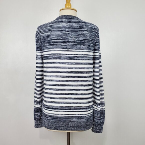 Express Black Gray White Striped Preppy Partial Button Front Sweater Top Size M - Picture 8 of 13